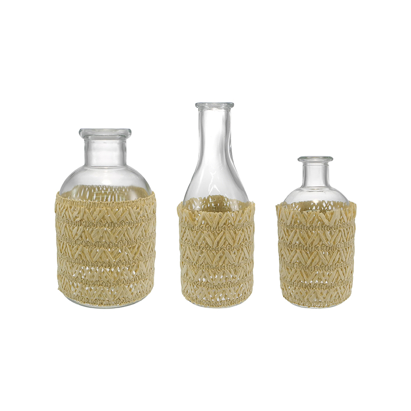 Khaki-colored Woven Small Glass Bottle YD-ACC-072