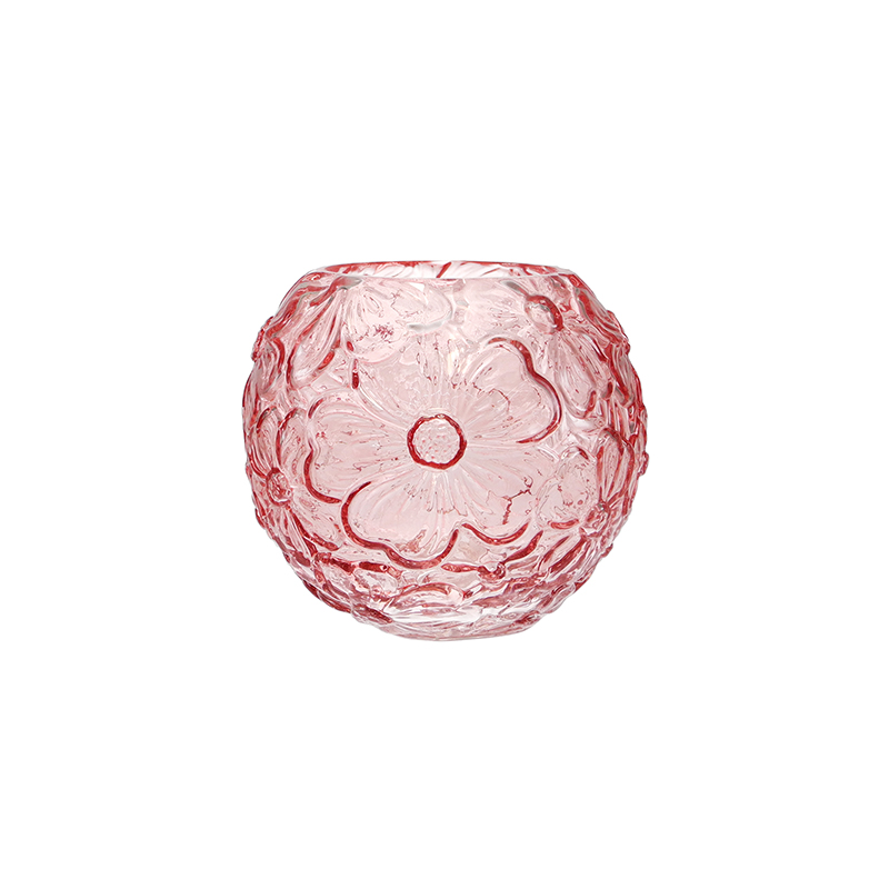 Floral Relief Pink Glass Vase YD-SS-157