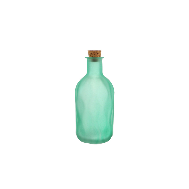 Wave-patterned Ocean-colored Glass Bottle YD-OBS-157