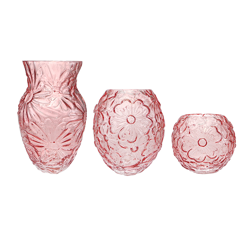 Floral Relief Pink Glass Vase YD-SS-157