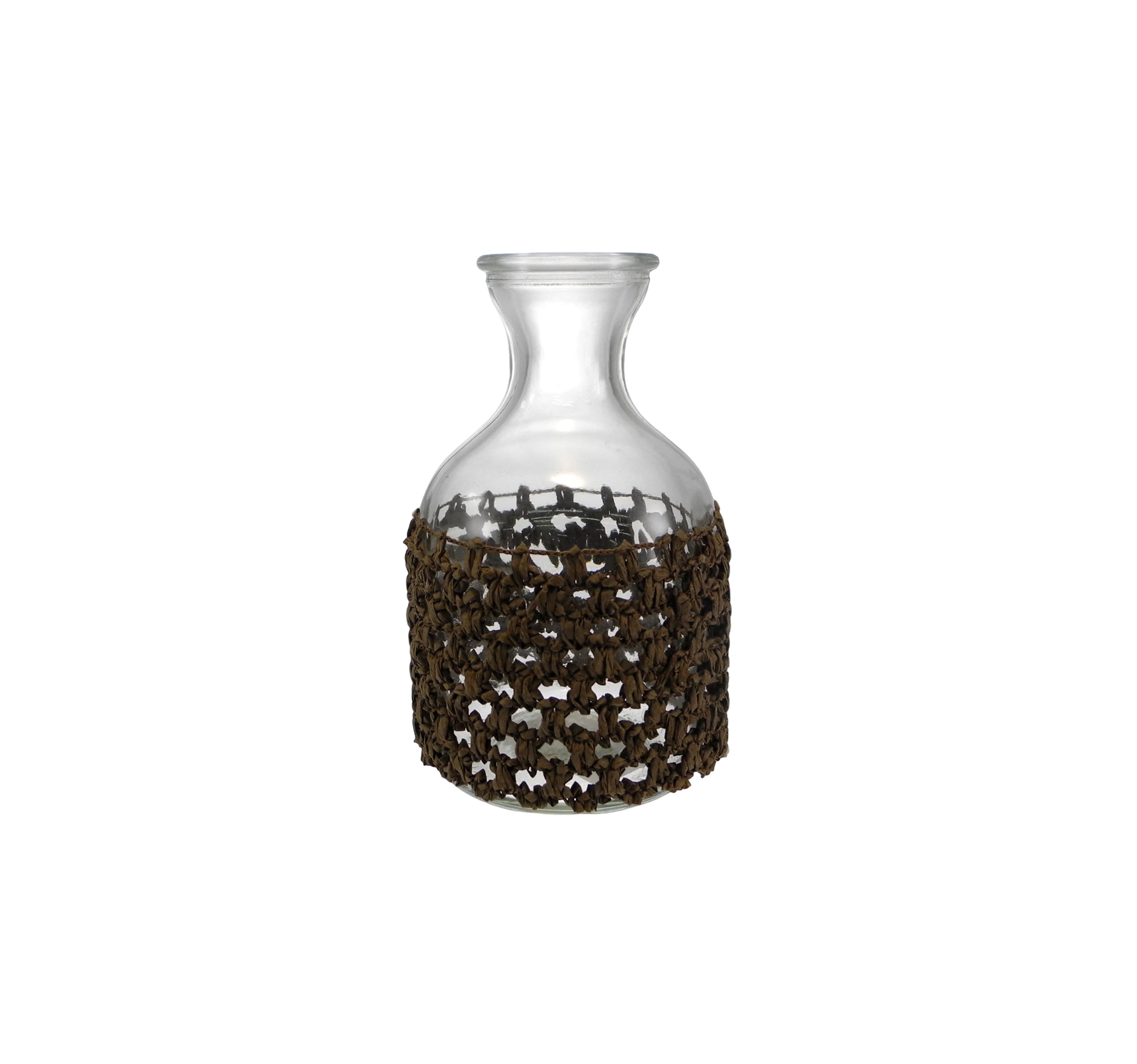 Coffee-colored Straw-woven Glass Bottle YD-ACC-066