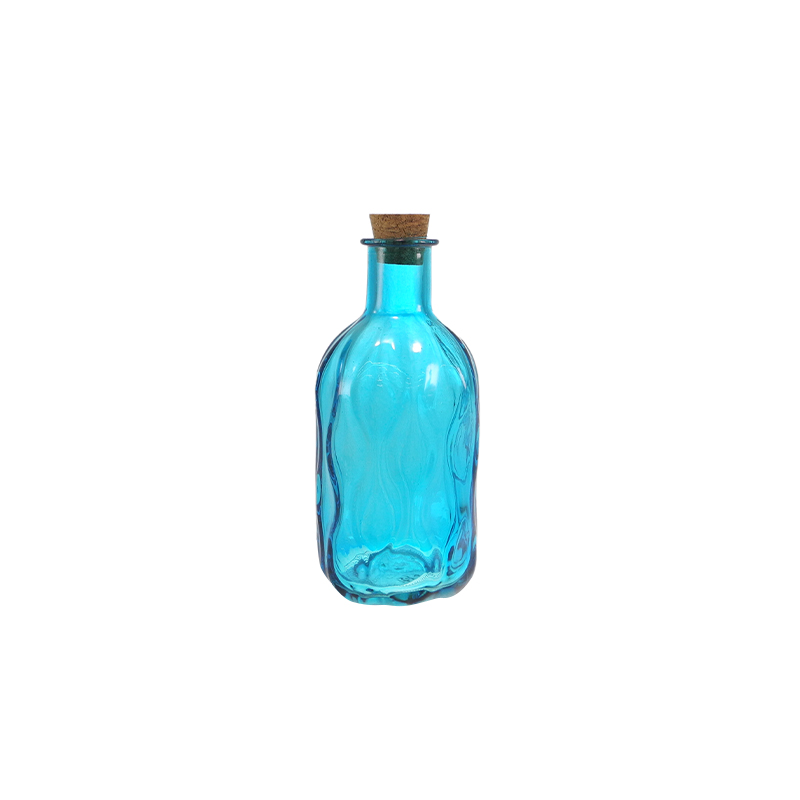 Wave-patterned Ocean-colored Glass Bottle YD-OBS-157