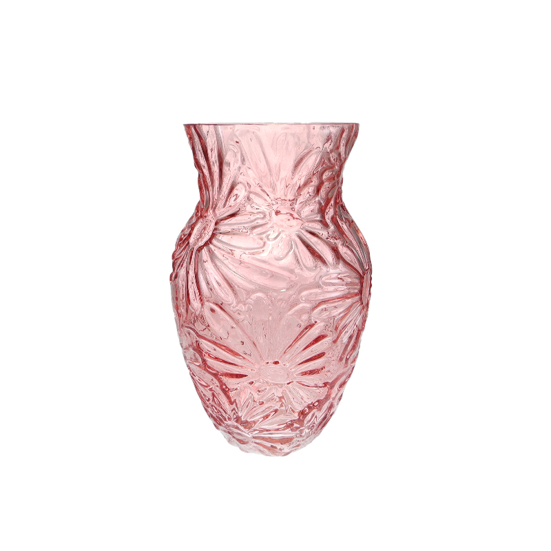 Floral Relief Pink Glass Vase YD-SS-157