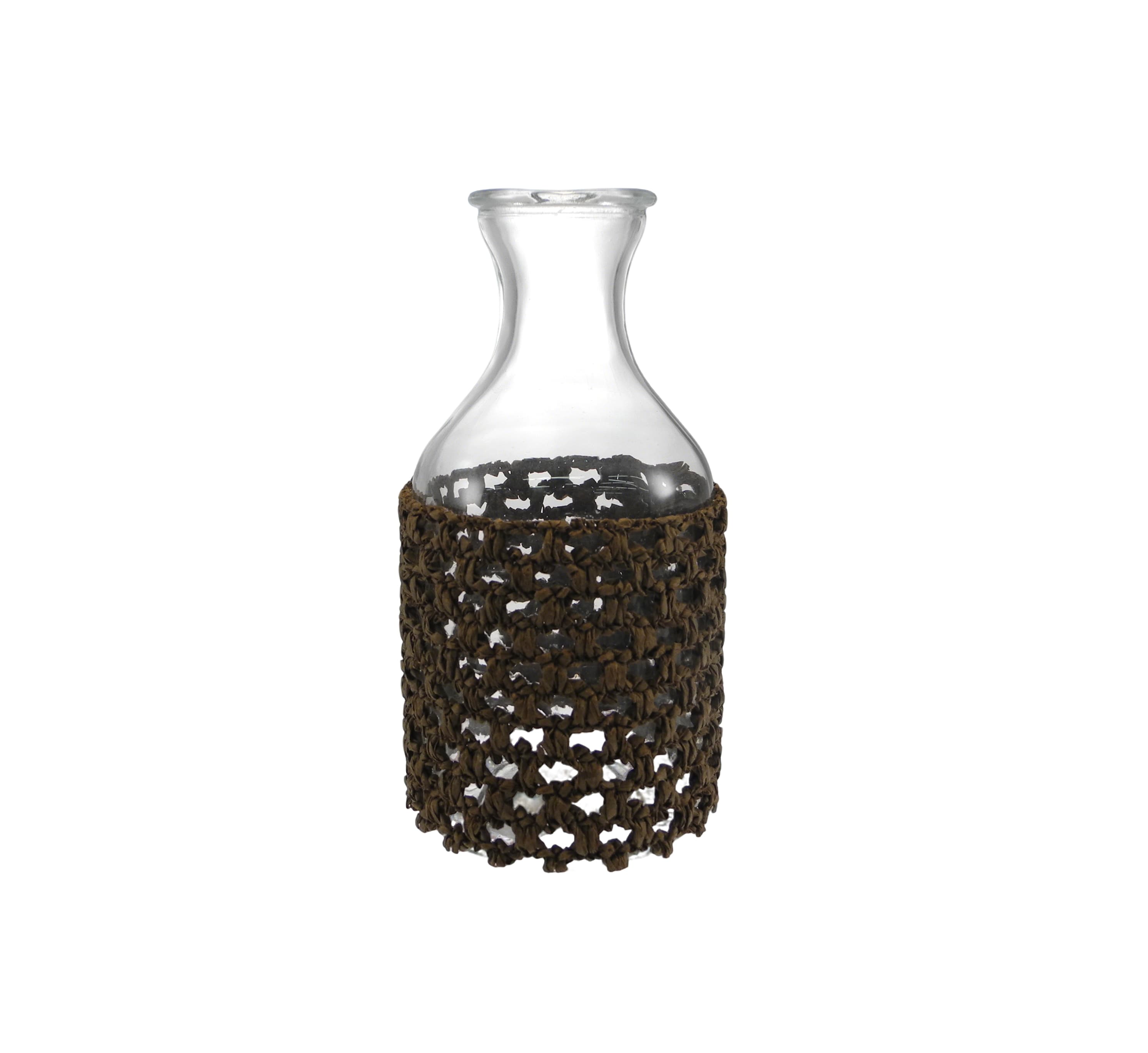 Coffee-colored Straw-woven Glass Bottle YD-ACC-066