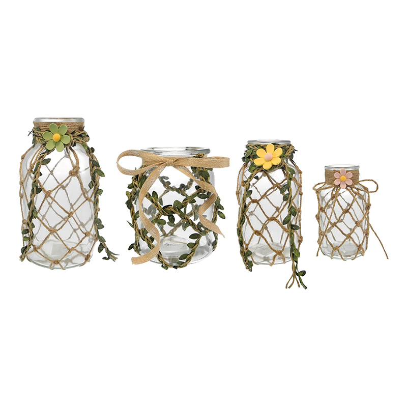 Flower-decorated Woven Glass Bottle YD-ACC-078