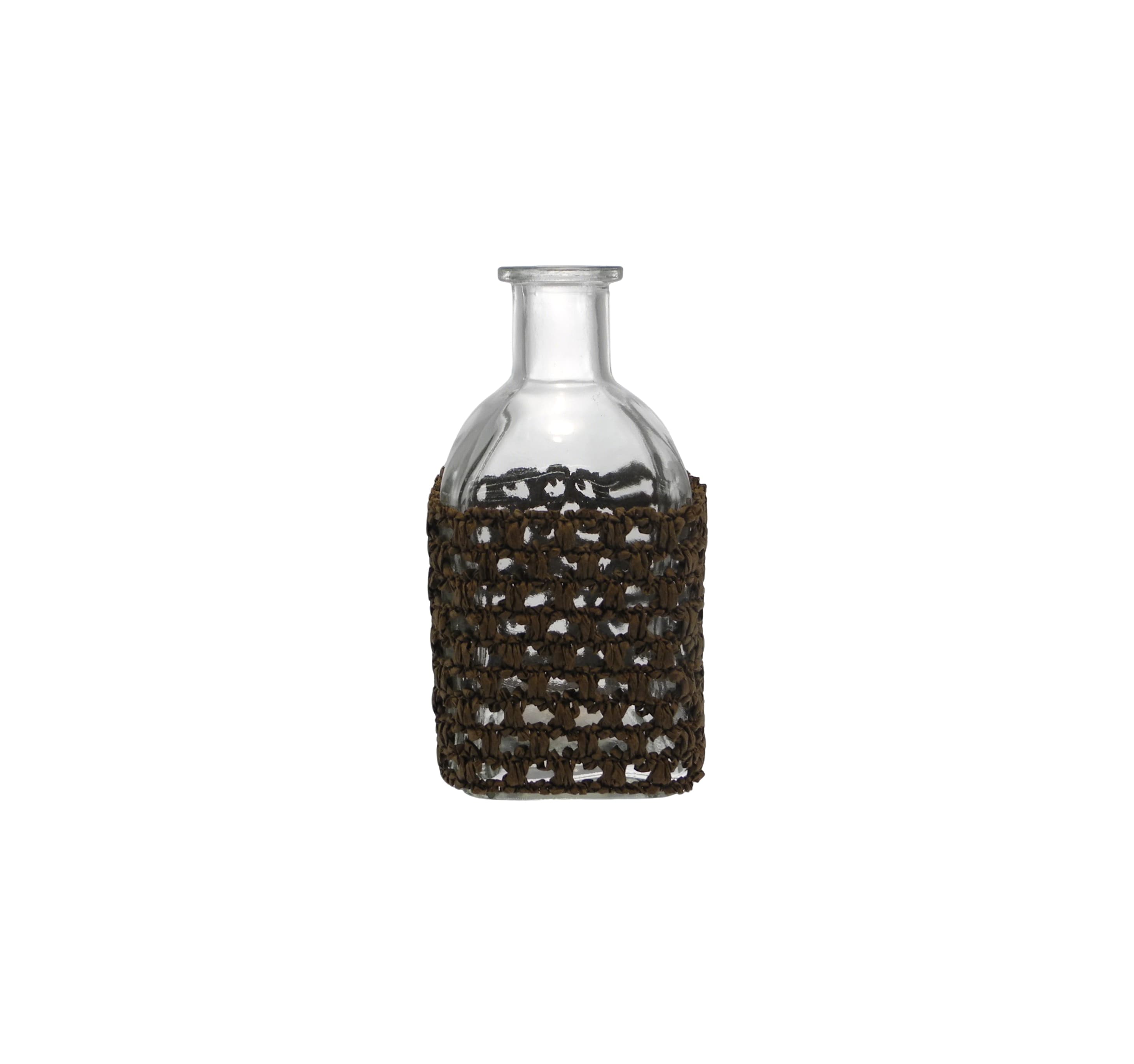 Coffee-colored Straw-woven Glass Bottle YD-ACC-066