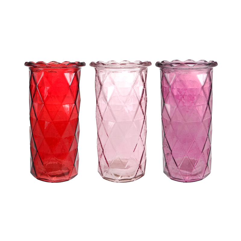 Diamond-patterned Valentine's Day Colored Glass Flower Vase YD-VL-098